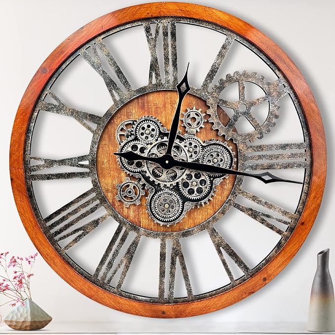 The B-Style 36" Large Moving Gear Wall Clock Oversized Vintage Farmhouse Wall