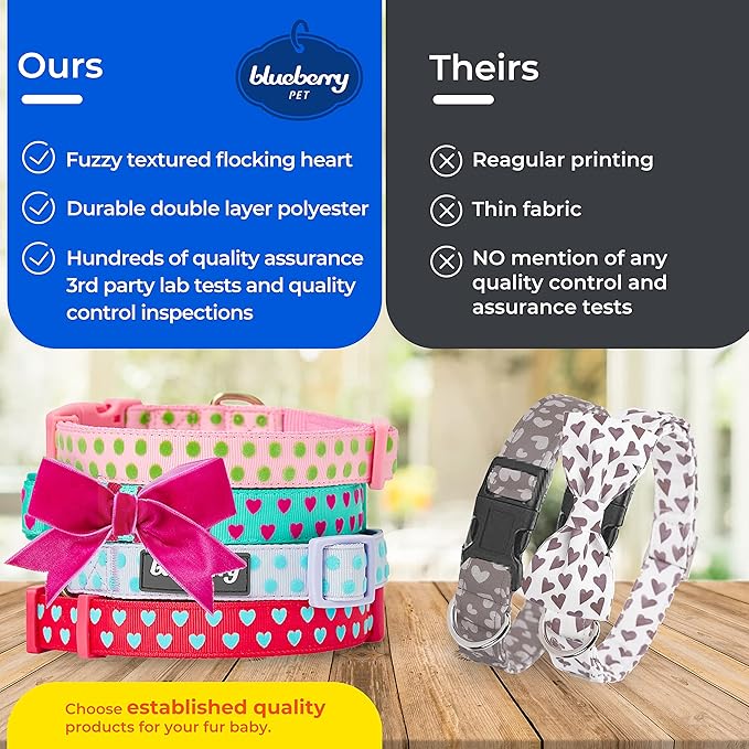 Blueberry Pet Dog Collar - Adjustable Flocking Puppy Collar with Silk Flower, Polka Dot in Pastel Purple, Medium 14.5"-20" - Pink Dog Collars for Small Dogs, Girl Dog Collars