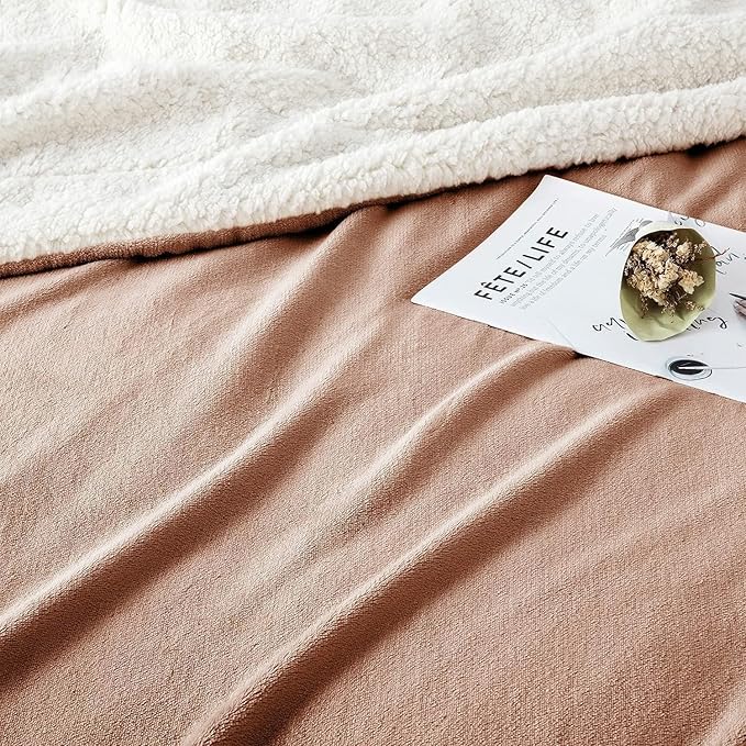 IR Imperial Rooms Camel Sherpa Fleece Throw Blanket for Bed - Wholesale Bulk Pack of 16 Sherpa Blankets - Soft Fluffy Throw Blankets for Hotels, Guest Bedroom, 50x60 Inches
