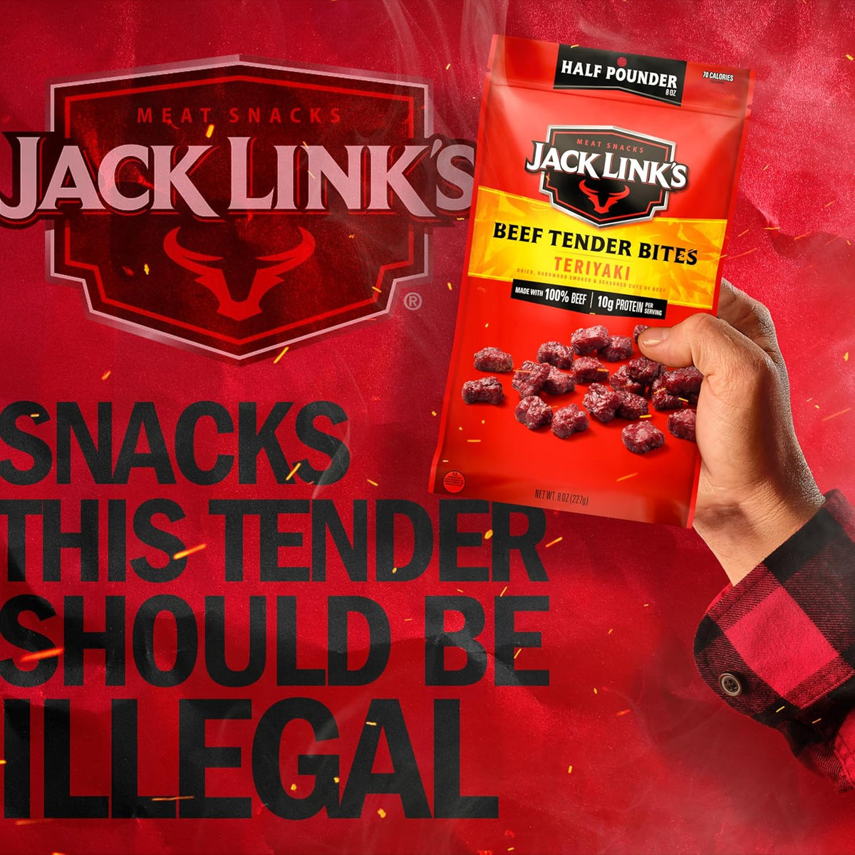 Jack Link's Beef Tender Bites, Teriyaki, Half Pounder Bag - Flavorful Meat Protein Snacks for Lunches, 10g of Protein and 70 Calories per Serving, Made with 100% Beef