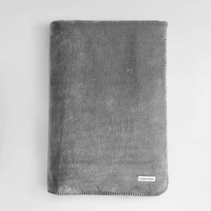 Calvin Klein - Queen Blanket, Super Soft Plush Bedding, Luxury Bed Blanket, Oeko-Tex Certified (Modern Reversible Solid Grey, Queen)