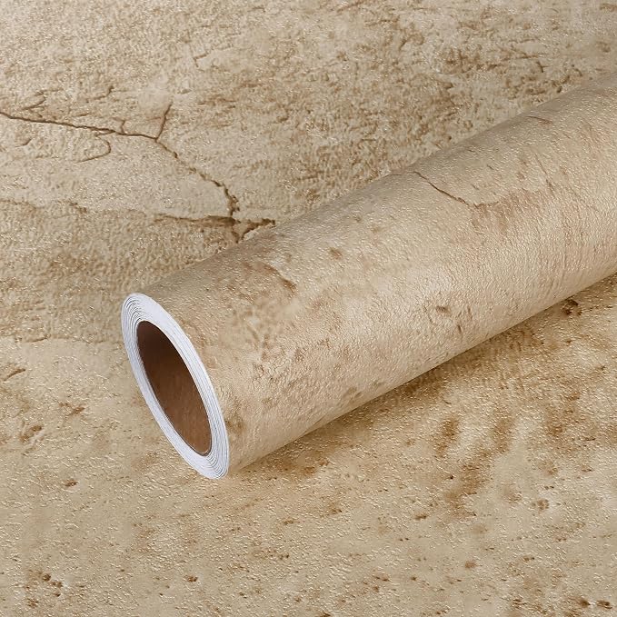 VEELIKE Wide Size 32''x354'' Aged Tan Concrete Wallpaper Peel and Stick