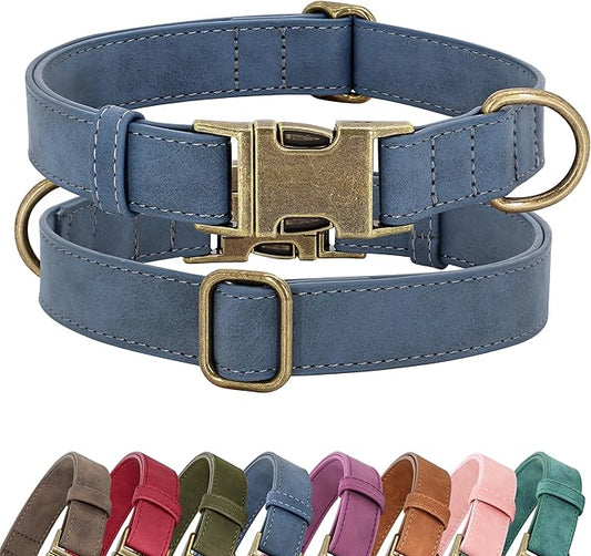 Didog Soft Leather Dog Collar, Durable Heavy Duty Dog Collars with Quick Release Metal Buckle, Adjustable Dog Collar Leather for Medium Small Dogs, Blue, M