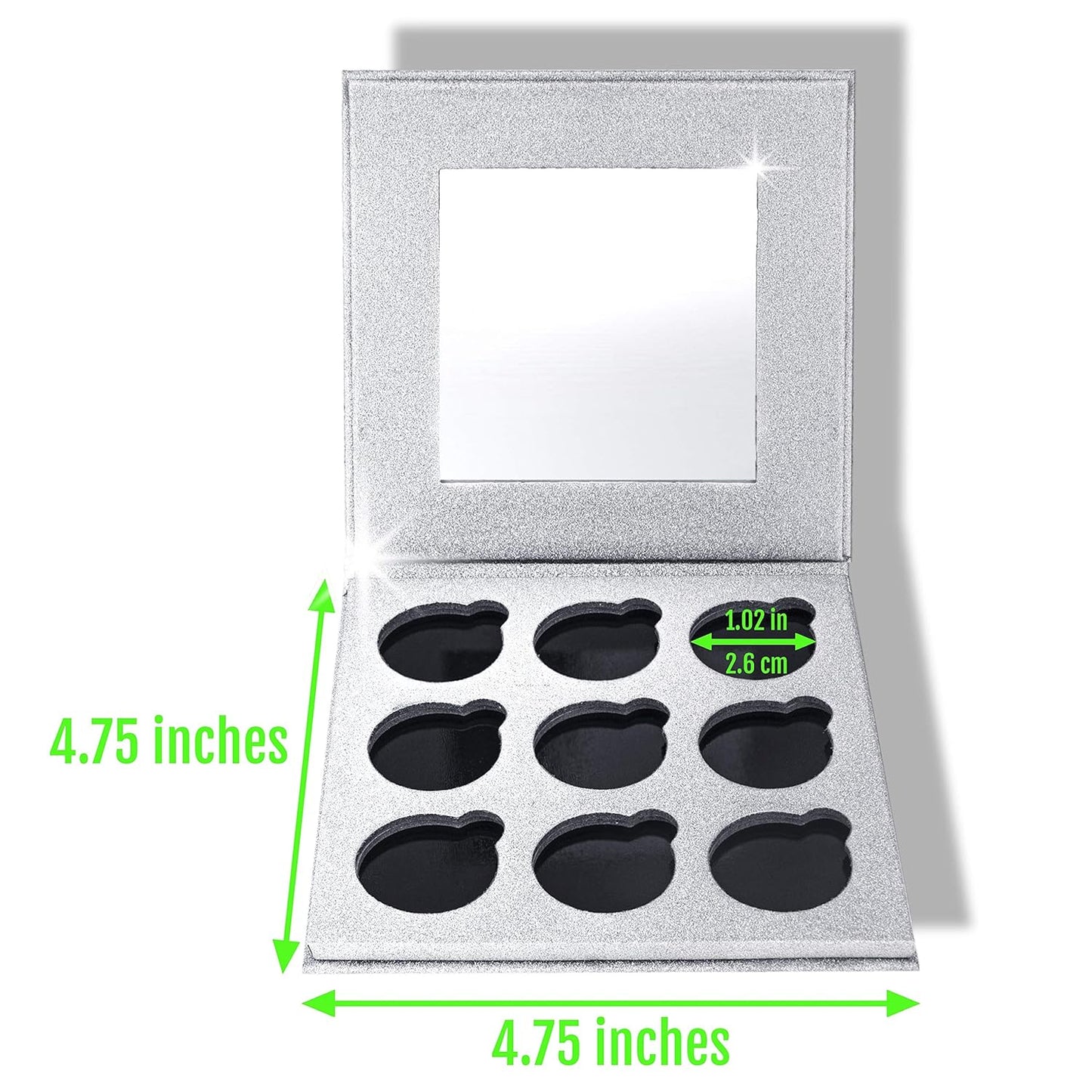 Glitter Mirror Empty Magnetic Reusable Eyeshadow Makeup Palette Case with Cover