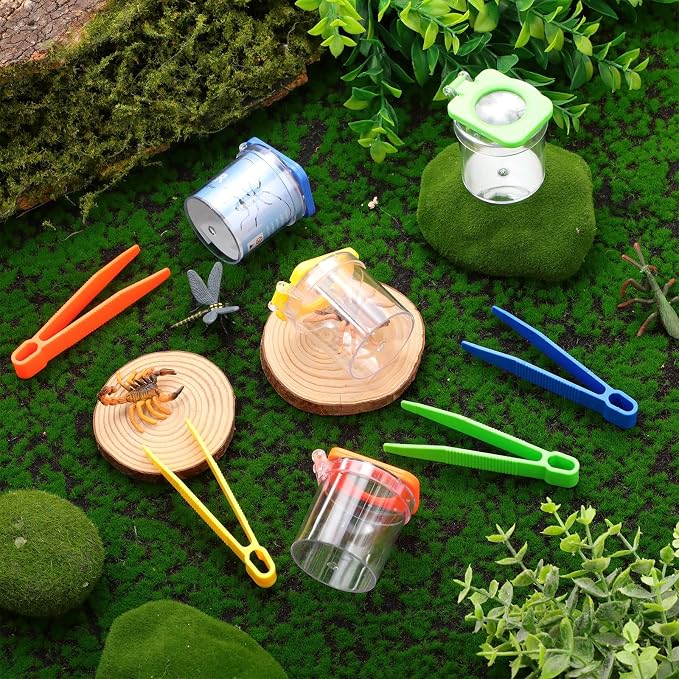 Halloscume 24 Pack Insect Bug Viewer Kit for Kids with Tweezers Explorer Outdoor Set Bug Catcher Containers for Insects Magnifying Insect Box Observation Kit for Science Nature Exploration Collecting