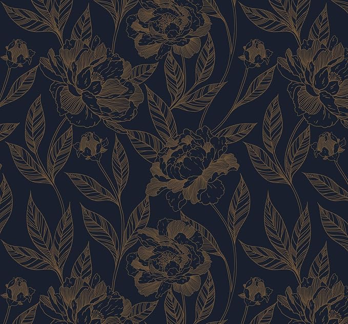 Timeet Peel and Stick Wallpaper Gold and Blue Floral Wall Paper