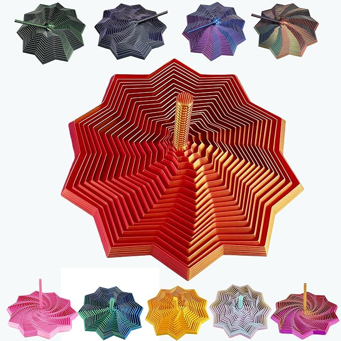 3D Printed Expanded Sensory Fidget Star - 2025 Sensory Fidget Star with Handle, Multi-Colored Whirling Spiral 3D Fidget Toy, Multiple Ways to Play for Adult Relieving Stress (Laser Red,6.7in)