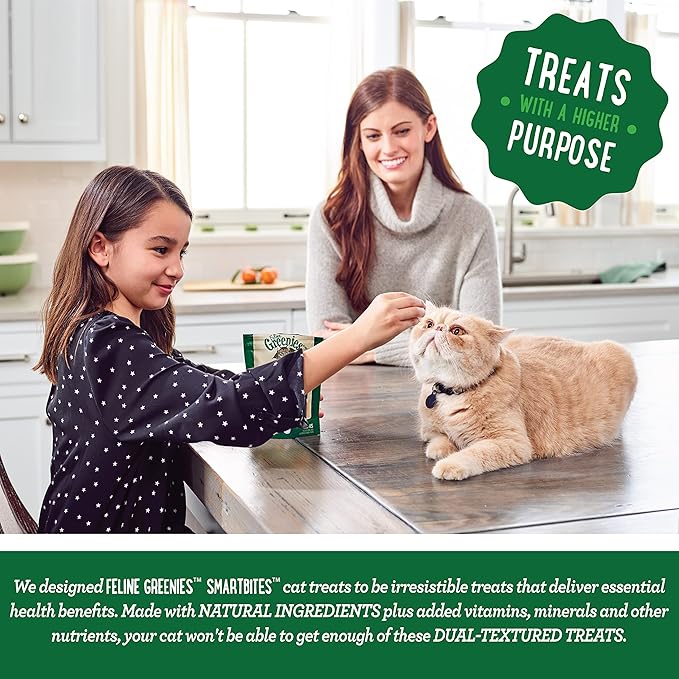 Greenies Feline Smartbites Skin & Fur Crunchy and Soft Natural Cat Treats, Salmon Flavor, 4.6 oz. Pack (Pack of 2)