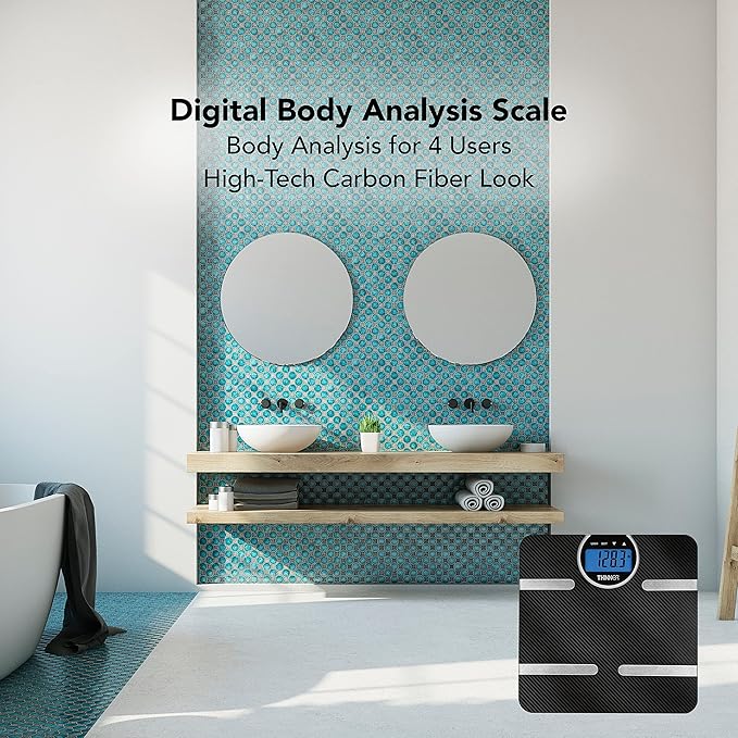 Thinner by Conair Scale for Body Weight, Digital Bathroom Scale with Body Fat, Muscle and BMI in Black