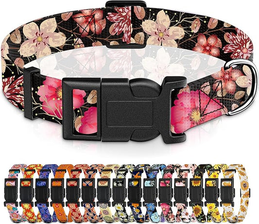 Dog Collar for Boys Girls, Flower Puppy Collar for Small Medium Large Dogs, Adjustable Soft Floral Pattern Pet Collar with Safety Buckle for Male Females(Red Floral,XS)