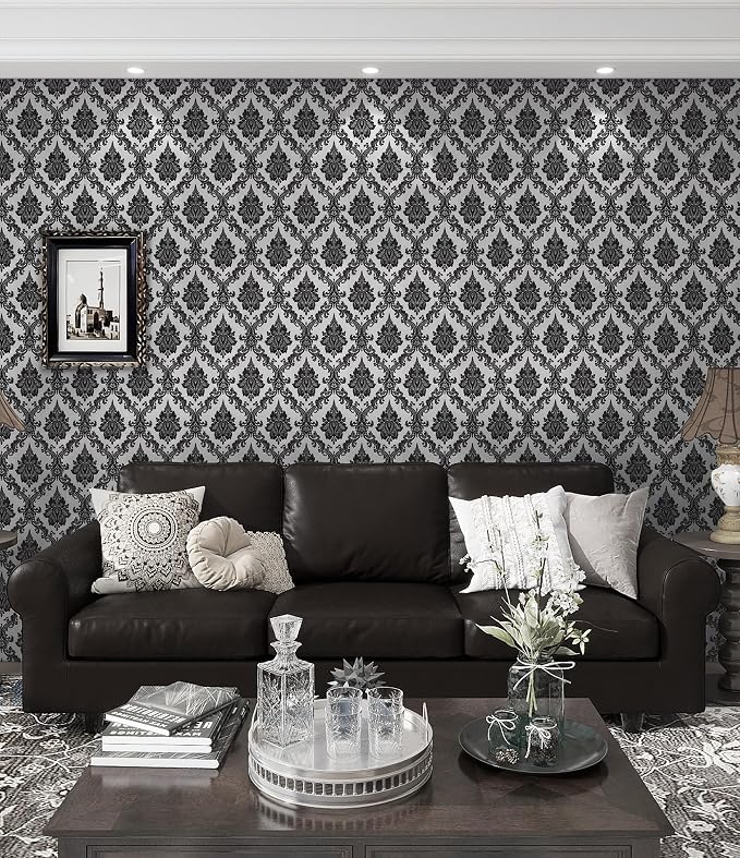 17.7" x118" Peel and Stick Wallpaper Black Wall Paper