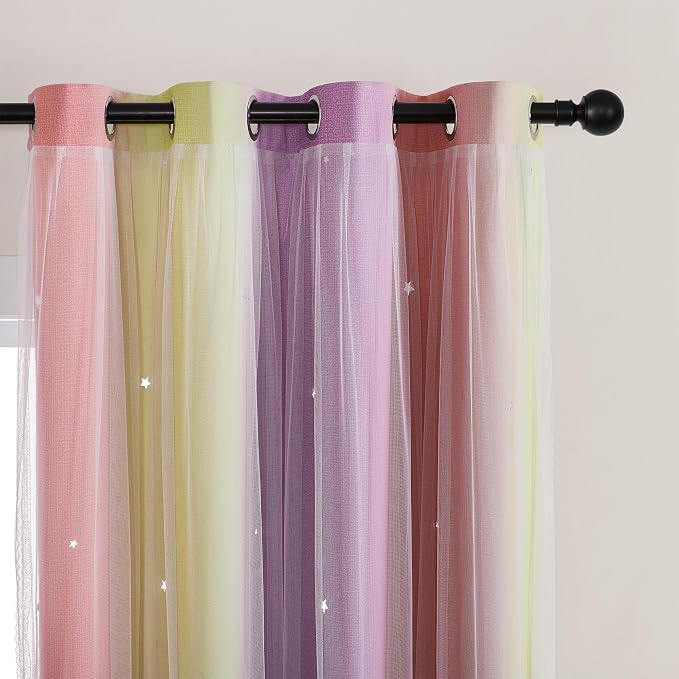 XiDi Curtains for Bedroom Decor, Rainbow Pink PurpleYellow52/45/1