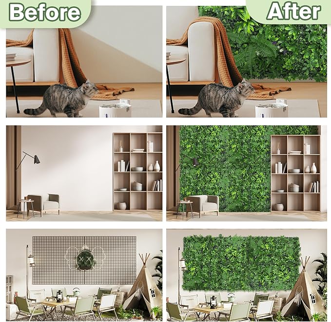 Artificial Green Boxwood Grass Wall Roll: 40"x120" UV Protected Ivy Privacy