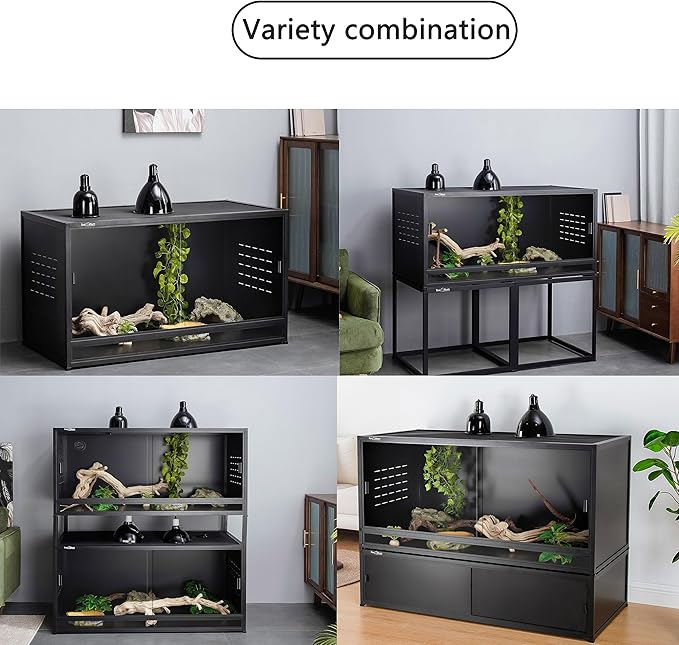 Stackable Reptile Terrarium 44 Gallon 40"x16"x16" for Bearded Dragon Lizard Snake Space Efficient Large Cage Reptiles Enclosure Wide Breeding Lounge Vivarium Area with Glass Sliding Doors
