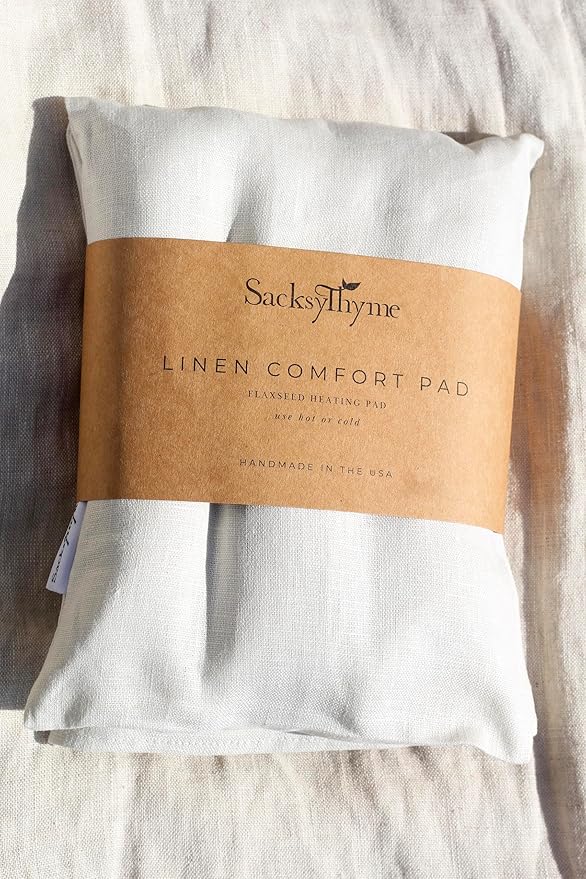 Sacksy Thyme Microwave Heating Pad - 100% Linen Cover, Unscented, Size 18x7, Comforting Heat Pad for Cramps, Back,Neck,Shoulders, Leg Pain, Hot Microwavable Heat Pack, Color: Natural, Made in USA