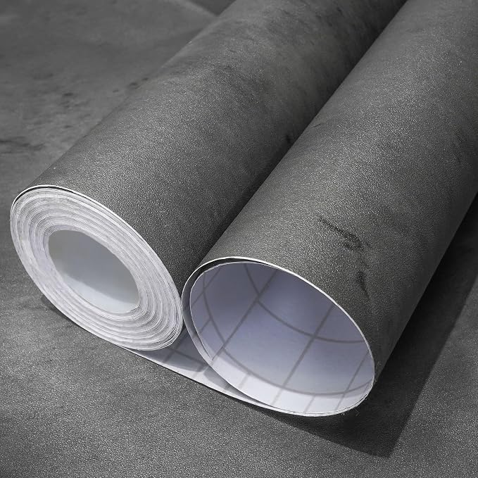 Gray Concrete Wallpaper 15.7in x 360in, Dark Gray Cement Contact Paper 3D Matte