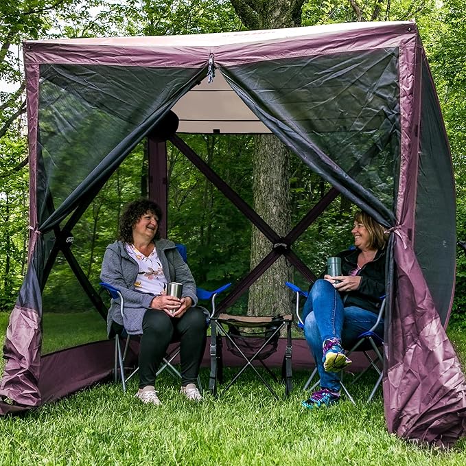 CLAM Pop Up Screen Tent, Outdoor Camping Gazebo Canopy, Traveler, 6' x 6', Plum