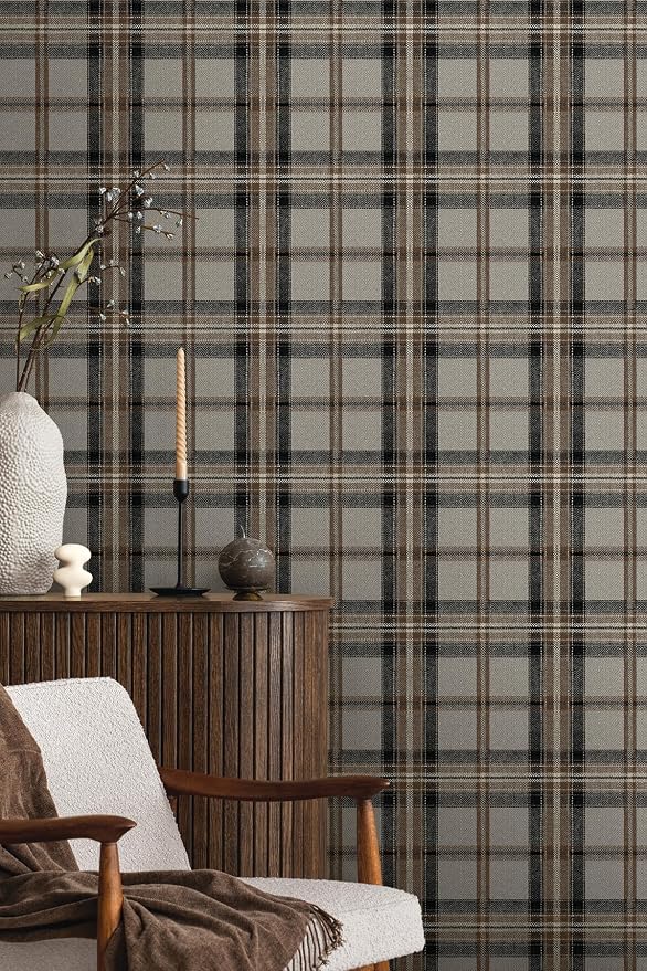 NextWall Harry & Grace Herringbone Plaid Premium Matte Non-Woven Peel and Stick