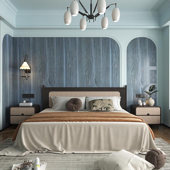 Bomeng Blue Wood Grain Contact Paper Grey Wood Look Wallpaper Peel and Stick