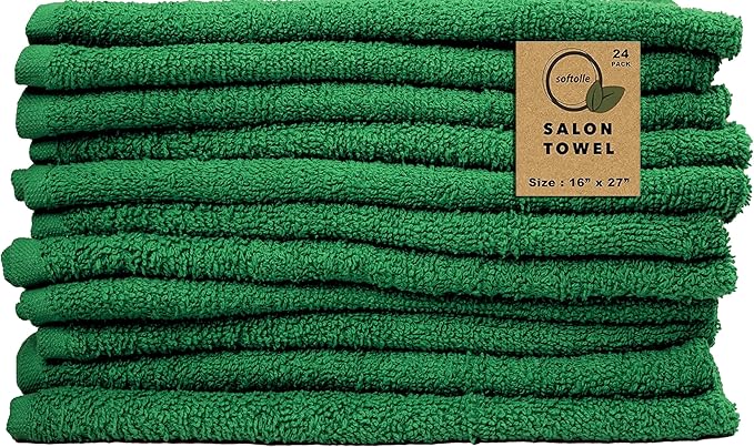 Softolle Salon Towels – Pack of 24 (16"x27") 100% Cotton Ring Spun – Ultra Soft, Highly Absorbent Hand Towels – Bulk for Spa, Gym & Salon (Dark Green, Salon Towels – Pack of 24 (16"x27"))