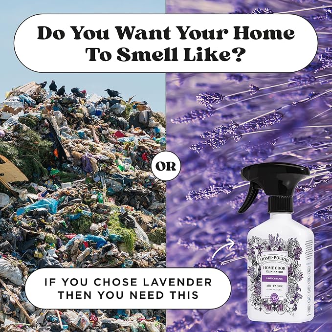 Home-Pourri Air + Fabric Multi-Purpose Odor Freshener Spray, 11 Fl Oz, Up to 570 Uses, Lavender Sage Scent, Room Deodorizer with Essential Oils, for Carpets, Couches, Bedding & Curtains