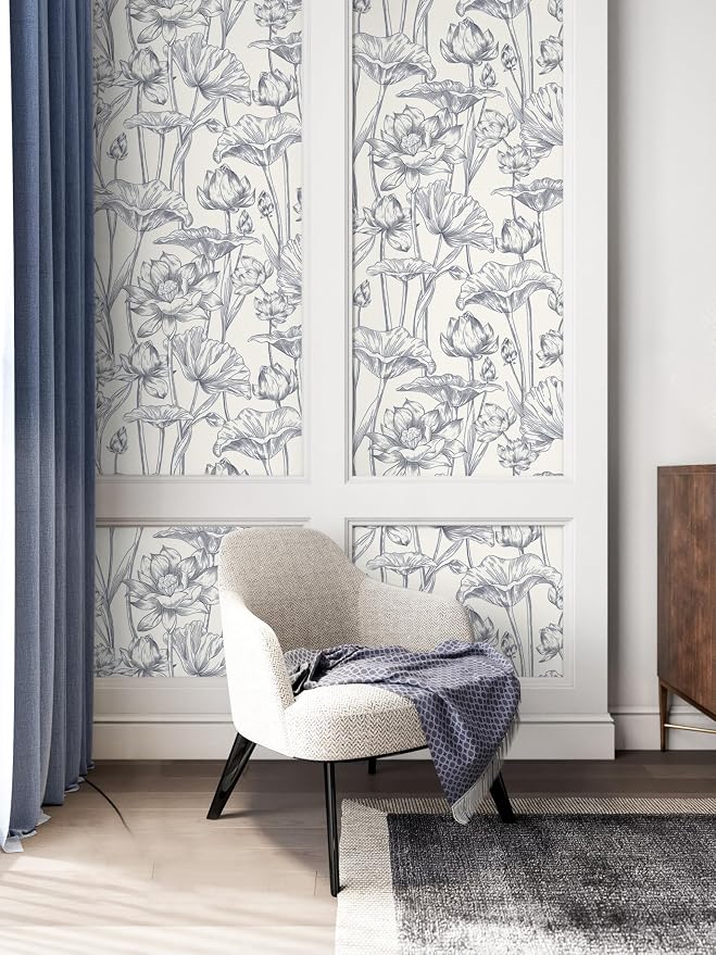 Timeet Floral Peel and Stick Wallpaper 16" x 197" White and Purple Wallpaper