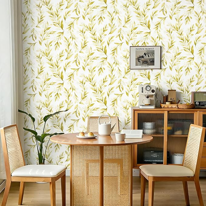 Livebor Leaf Peel and Stick Wallpaper Olive Leaf Contact Paper17.7in x 196.8in
