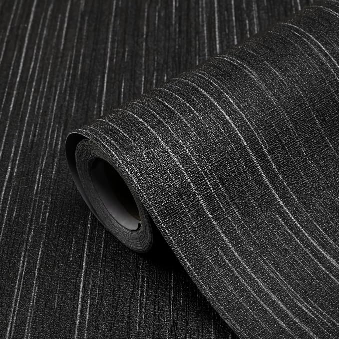 Black Grasscloth Peel and Stick Wallpaper Texture Contact Paper A Set of 15.7"