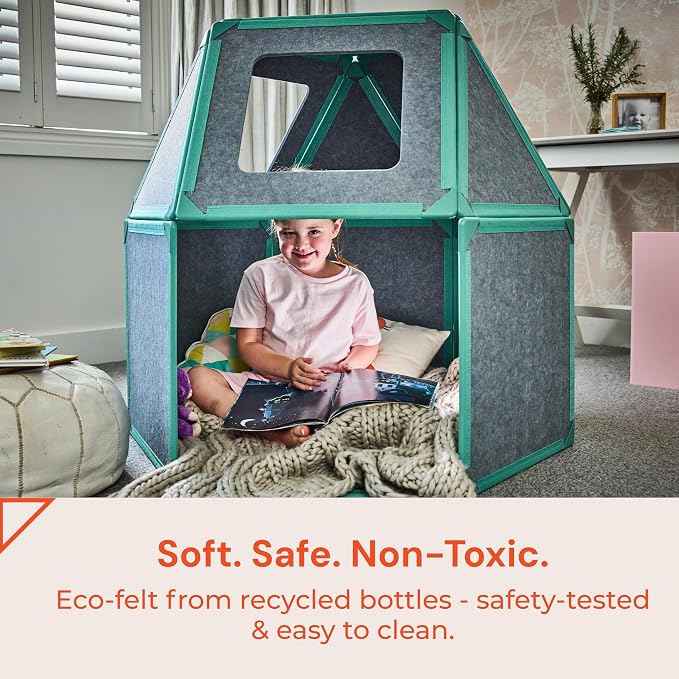Superspace Giant Magnetic Fort Building Panels - The Little Set, Turquoise, 16 Panels, Life-Size Magnetic Tiles for Kids, Build Forts Castles Nooks, Eco-Felt STEM Toy Ages 3+, Indoor & Outdoor
