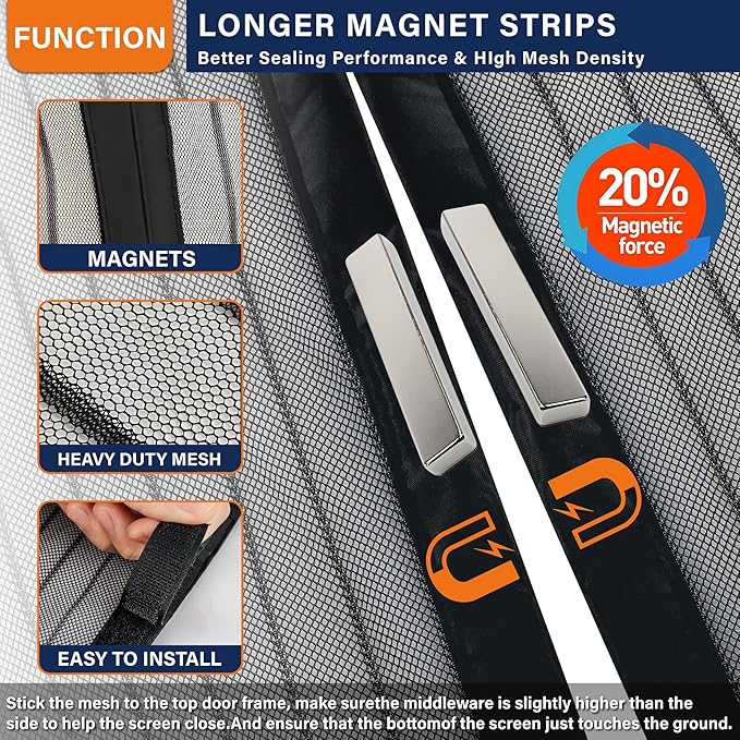 Magnetic Screen Door,Screen Door Mesh,Keep Bugs Out, Easy Install Works with Front Doors, Sliding Doors,Fit Door Size 32 x 78 Inches