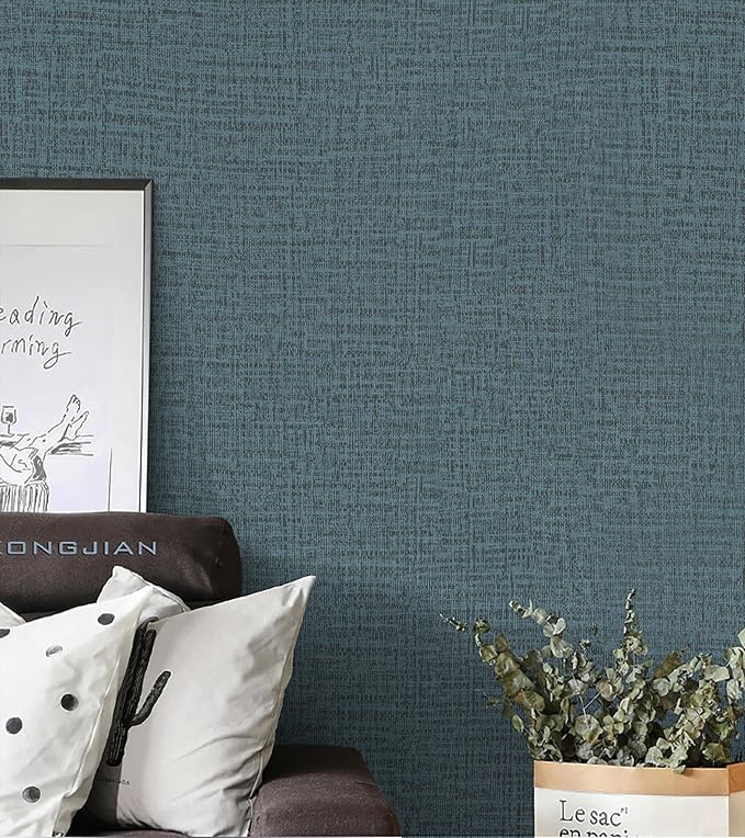 Guvana Grasscloth Peel and Stick Wallpaper Blue Textured Contact Paper Modern