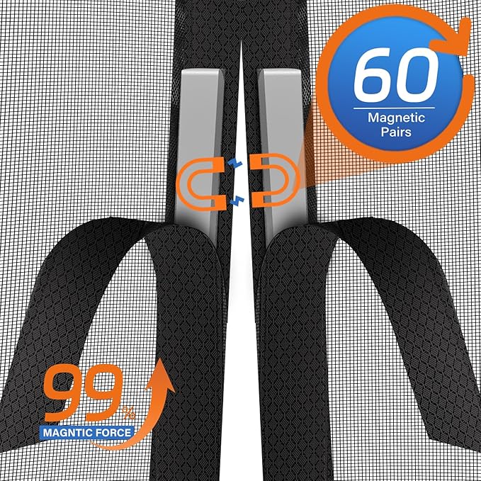 Upgraded PET Mesh Magnetic Screen Door Stronger Than Fiberglass and Polyester,Hands Free,Keep Bugs Out,Pet & Kid Friendly,Suitable for Sliding Doors,Patio and French Doors-60" X 80"
