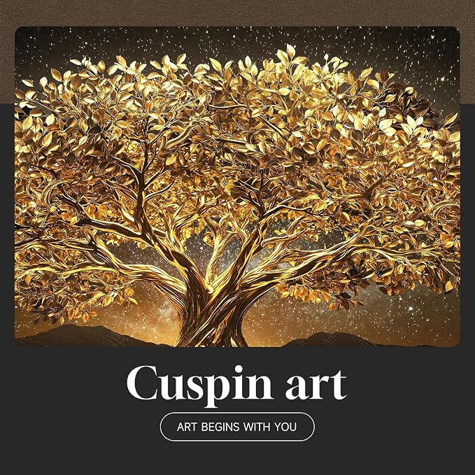 Large Framed Black and Gold Tree of Life Wall Art, Modern Luxury Tree Painting