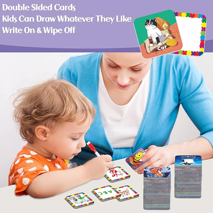Hebayy 36 Pair Animal Matching Memory Game Flash Cards for Toddlers, Preschool, Kindergarten and Home. Erasable, Fun & Fast, Travel Friendly, Skill Building. Size 2” x 2”(5 x 5 cm)