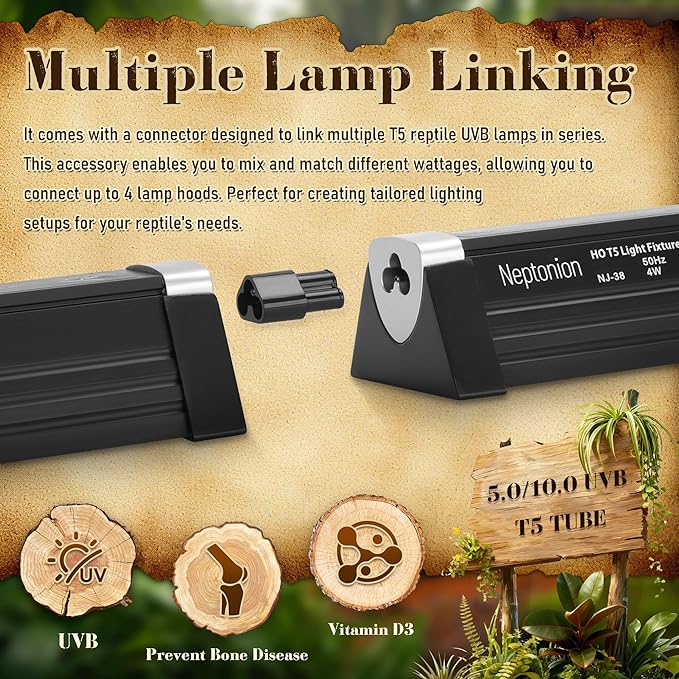 T5 Reptile UVB Light 22.7 Inches Fixture with UVB 5.0 Bulb High Output Hood for Terrariums, Basking Reptiles, Lizards, Chameleons, Iguanas, Bearded Dragons, 14W
