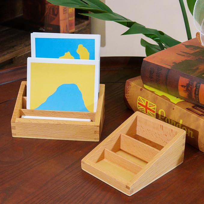 Montessori Three Part Box 2pcs– Solid Beechwood 3-Compartment Storage Tray for Language Cards, Classification & Organization, Montessori Classroom Homeschool Materials for kids