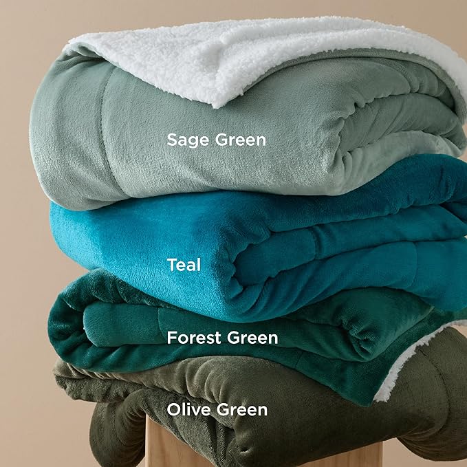 Bedsure Sherpa Fleece Throw Blanket Twin Size for Couch - Thick and Warm, Soft Fuzzy Plush Twin Blanket for Winter, Sage Green, 60x80 Inches