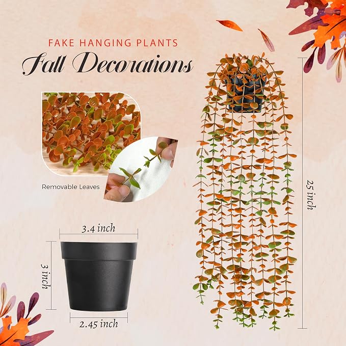 Der Rose 1Pcs Fake Fall Plants Hanging Orange Artificial Potted Faux Eucalyptus