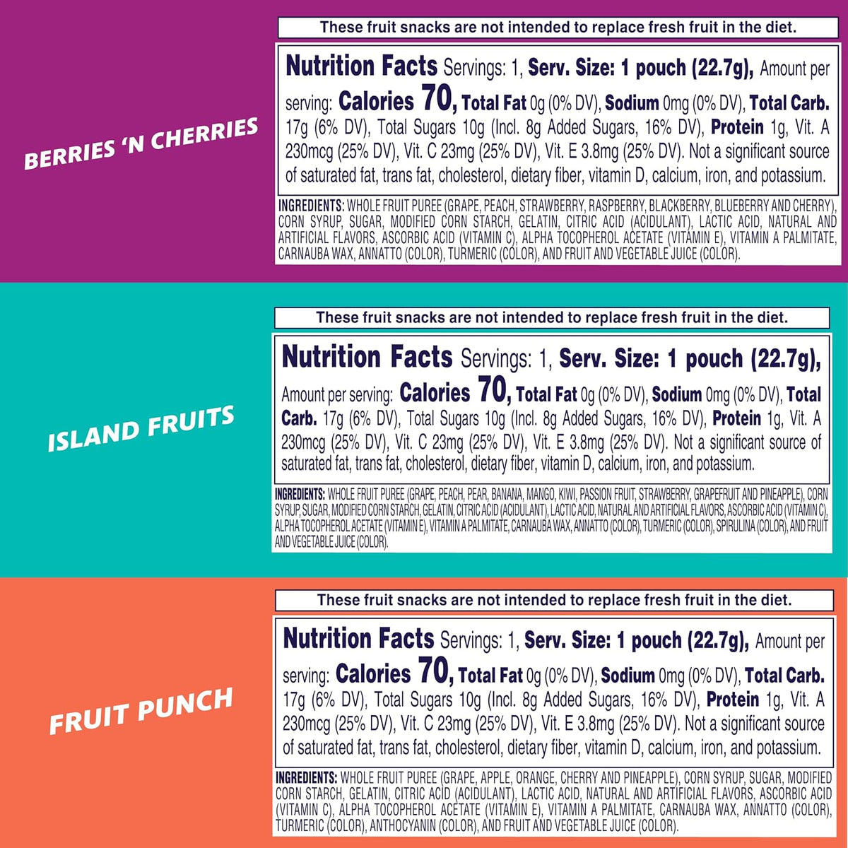 Welch's Fruit Snacks, Fruit Punch, Island Fruits & Berries 'N Cherries Snack Box, Gluten Free, 0.8oz Snack Packs (Pack of 60)