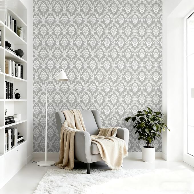 Peel and Stick Wallpaper Grey and White Damask Wallpaper