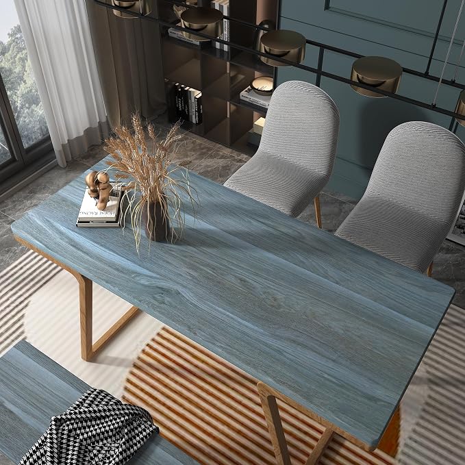 BOMENG Blue Wood Wallpaper Stick and Peel Peacock Wood Grain Contact Paper