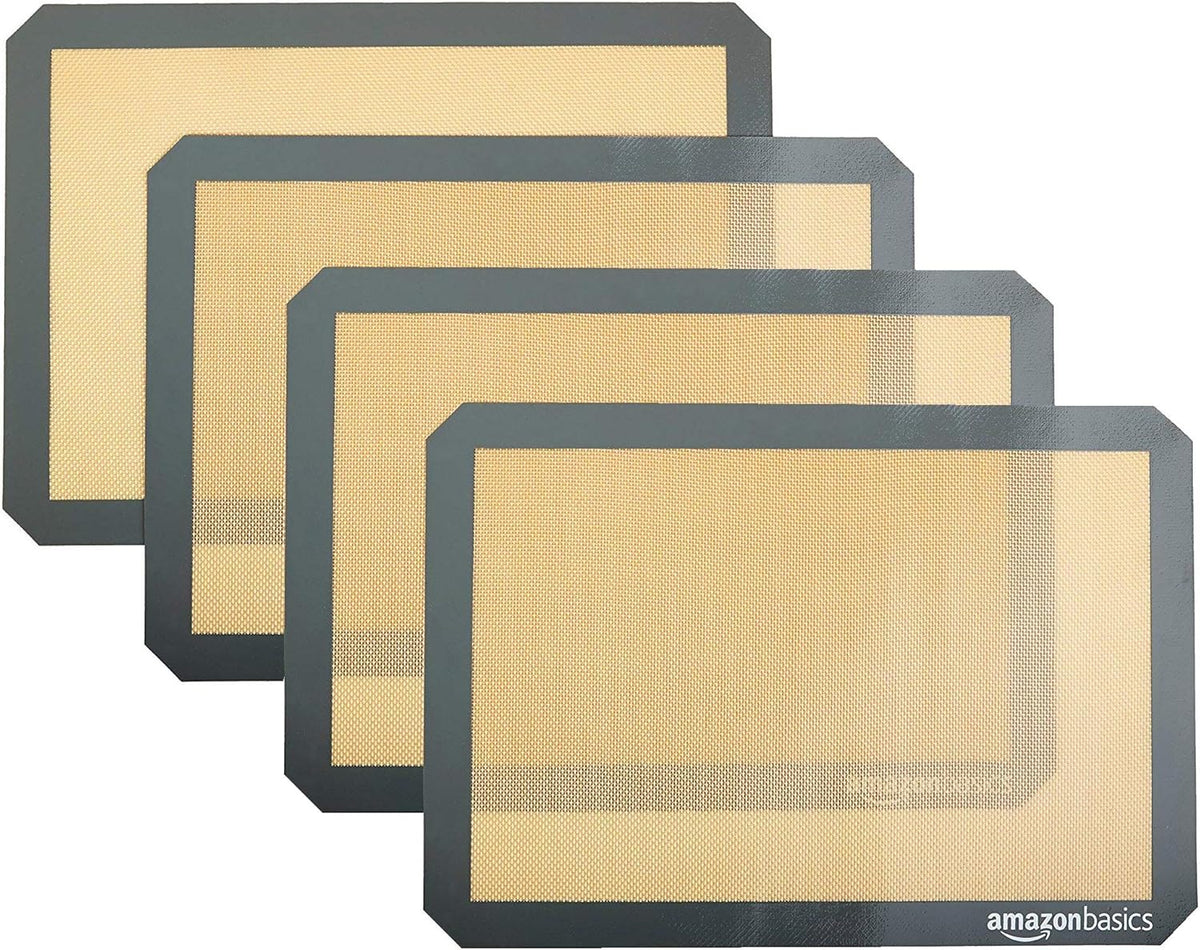 Amazon Basics Silicone Rectangular Baking Mat, Non-Stick Reusable Oven Bakeware, 16.5" x 11.6", New Beige/Gray, Pack of 2