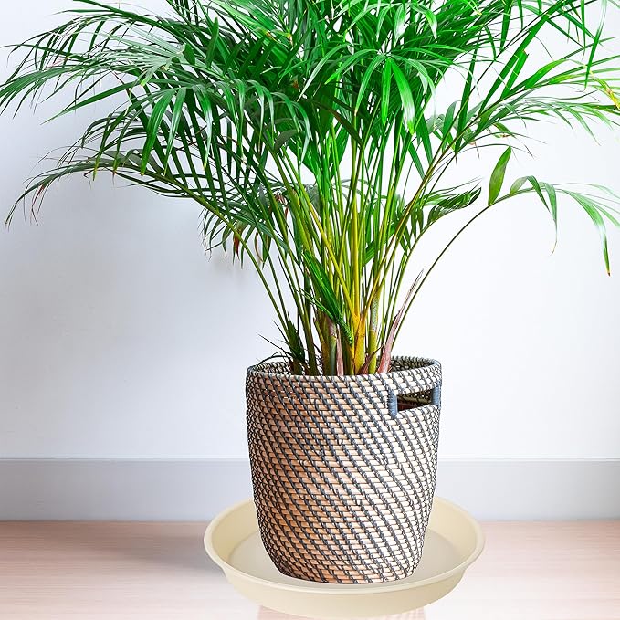 2 Pack of 14 inch Plant Saucers Bird Bath Bow Round, Plastic Plant Saucer Tray for Pots, White Planters for Indoor Plants, Plant Trays for Planter 12-15" (14", Beige)