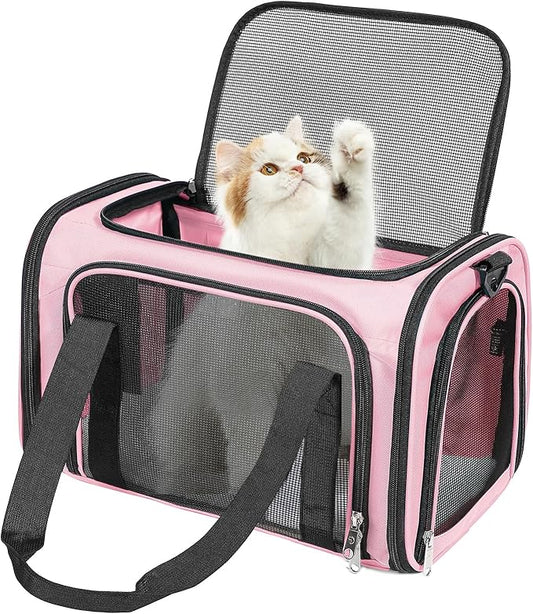 Discala Cat Dog Carrier Up to 15 Lbs TSA Airline Approved Pet Carrier for Small Medium Cats Puppies Dog Carriers for Small Dogs Collapsible Soft Sided Cat Travel Carrier - Pink 15.7"x10.2"x10.2"
