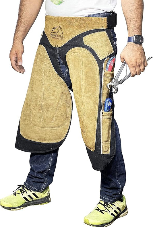 Equine Care Farrier Apron Chaps – Cowhide Suede Leather & Canvas, Adjustable Waist 28"-52" with Back Support, Tool Pockets & Nail Magnets – 23", 25", 27", 29" for Horse Shoeing (27 inches (70 cm))