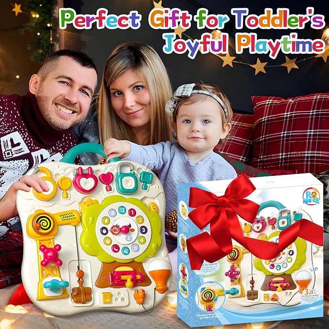 Montessori Baby Busy Board, Sensory Activity Board for Toddlers 1-3 | Music & LED Light Up Toy, Educational Travel Board, Baby Learning Toys 12-18 months, Infant Birthday Gift