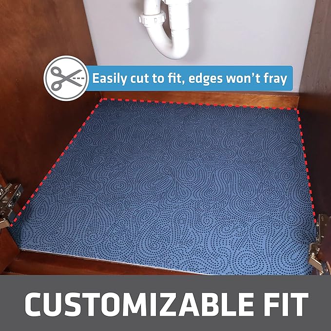 Drymate Premium XL Under Sink Mat, Waterproof Cabinet Protection Mats for Kitchen & Bathroom, Absorbent Shelf Liners, Slip-Resistant, Non-Adhesive, Machine Washable (USA Made)(24”x59”)(Blue)
