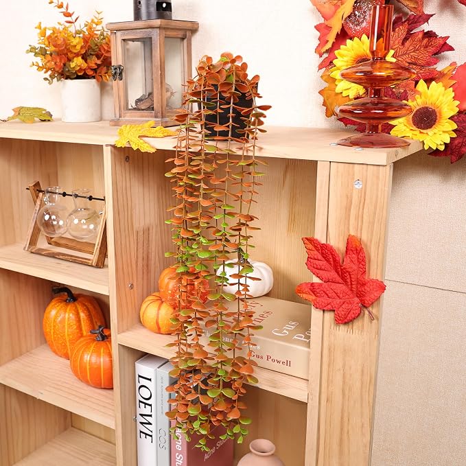 Der Rose 1Pcs Fake Fall Plants Hanging Orange Artificial Potted Faux Eucalyptus