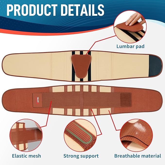 FEATOL Back Brace for Lower Back Pain, Breathable Back Support Belt for Women & Men with Lumbar Pad, Lumbar Support Belt for Heavy Lifting & Work, Scoliosis, Brown, L/XL (Circumference:30-38.6")
