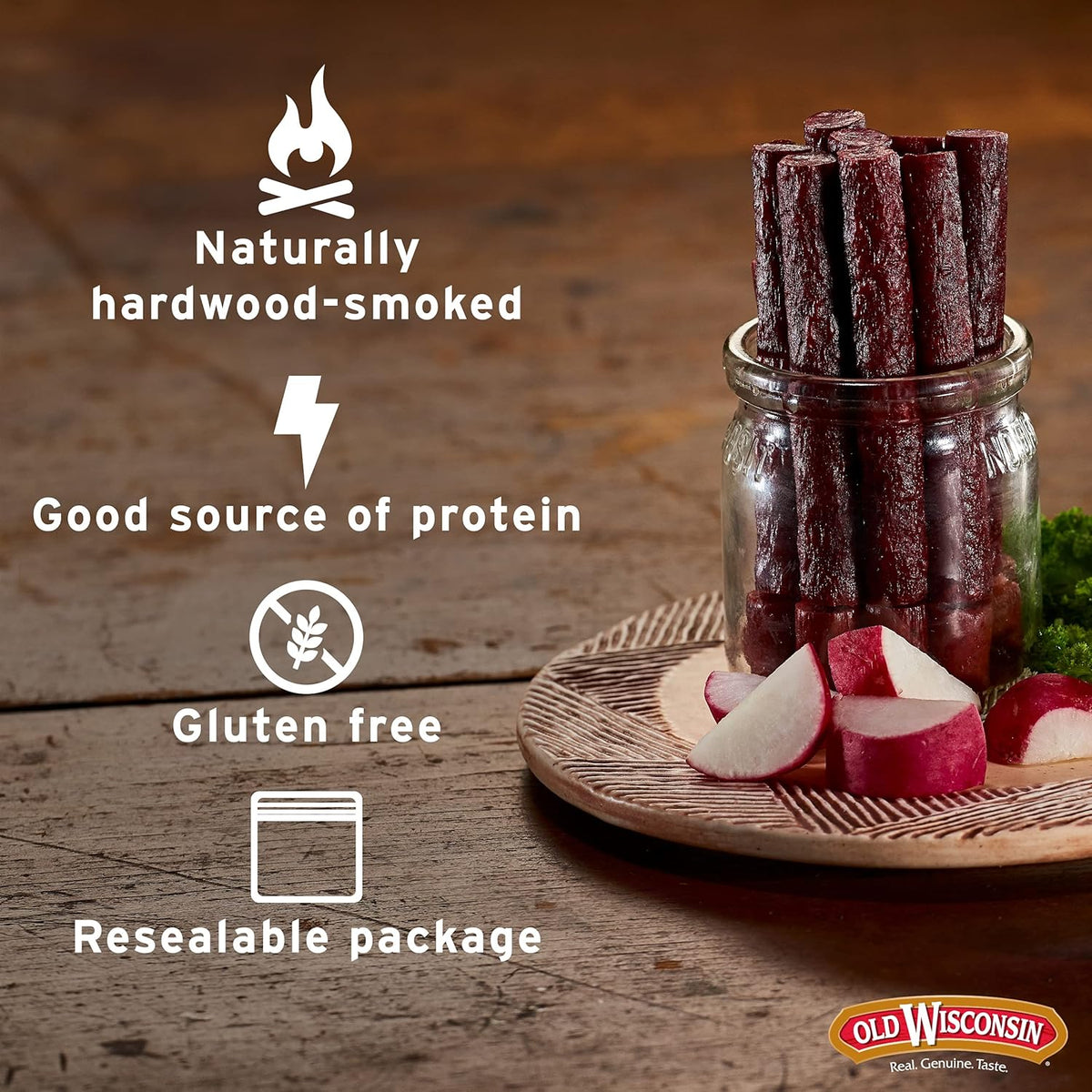 Old Wisconsin Beef Sausage Snack Sticks, Naturally Smoked, Ready to Eat, High Protein, Low Carb, Keto, Gluten Free, 26 Ounce Resealable Package